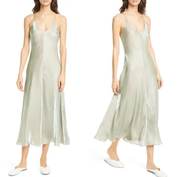 Vince Light Green Satin Midi Dress - Picture 3 of 9